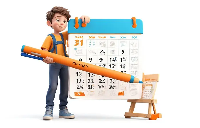 Boy Organizing Schedule 3D Design Character Illustration